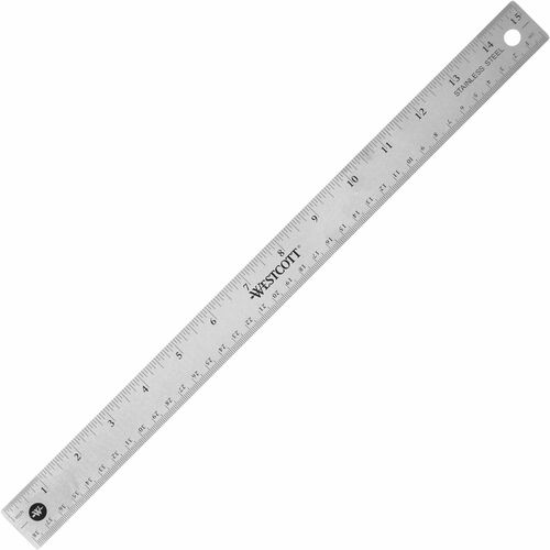 Ruler, 15" L, Stainless Steel, Nonslip Cork Back, Silver