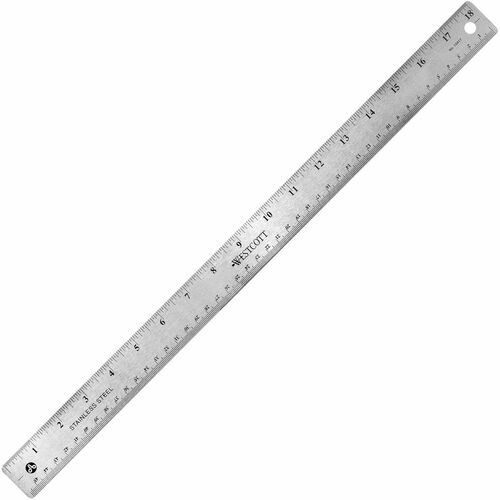 Rulers, 18" L, Stainless Steel, Nonslip Cork Back, Silver 12/BX