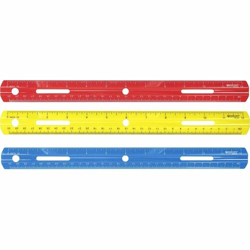 Plastic Ruler, Grooved Plastic, 12" Long, Assorted