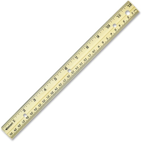 Ruler, 2-Scale, Metal Edge, Wood, Hole Punched, 12" L, NL