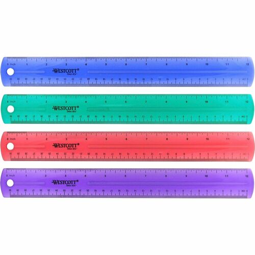 Plastic Ruler, Jewel Colored, Transparent, 12 Inch, Assorted