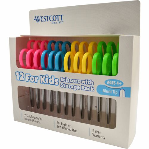 Junior Scissors, 5" Full, Blunt Tip, Pink/Purple/Blue 12/PK