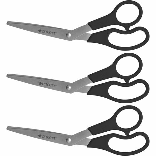 All Purpose Scissors, 8" Bent Handles, Black 3/PK