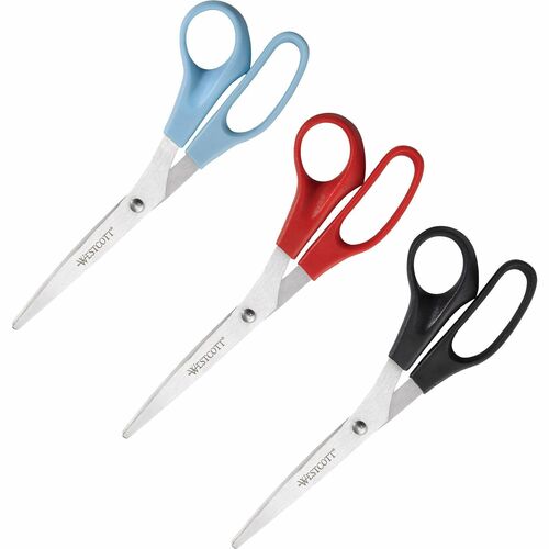 All Purpose Scissors, 8" Straight, Assorted 3/PK