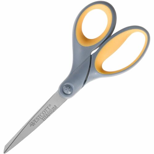 Scissors, Straight Handles, Titanium Bonded, 7", Gray/Yellow