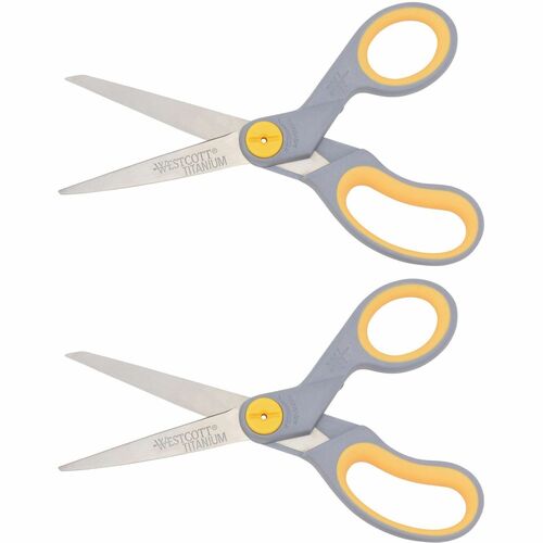 Scissors, Straight Handles, Titanium Bonded, 8", Gray/Yellow 2/PK