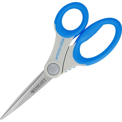 Scissors, Straight, With Antimicrobial Handles, 8" Steel, Gray/Blue