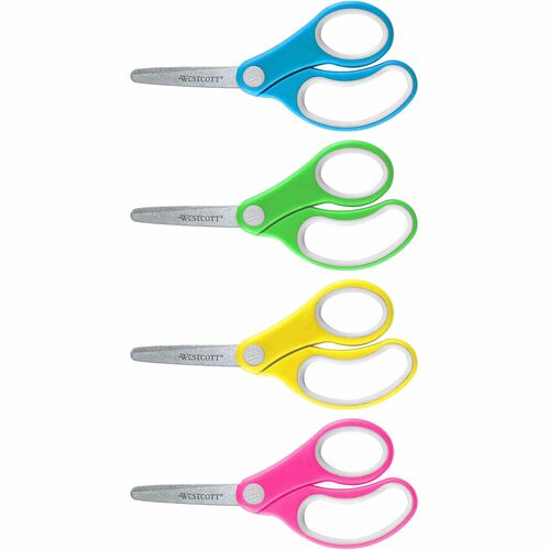 Kids Scissors, Soft Handle, Blunt, 5", Stainless Steel Blades/Assorted