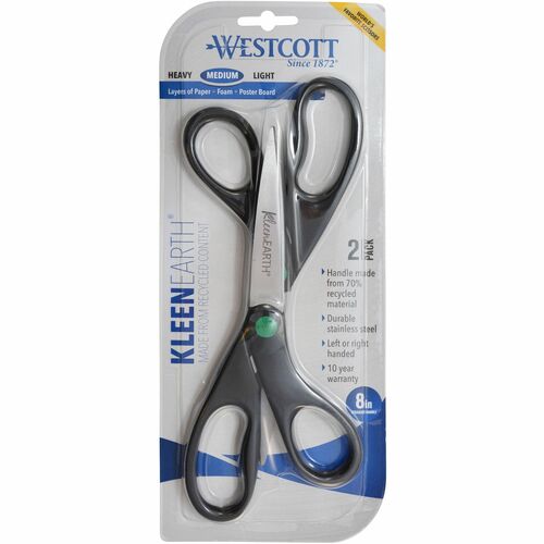 Scissors, Kleen Earth, Straight, 8", Stainless Steel/Black 2/PK
