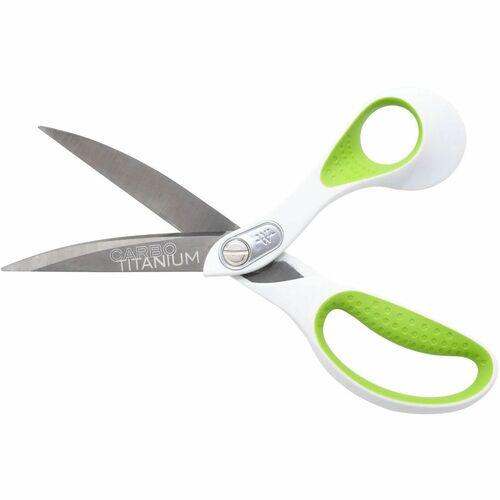 Scissors, Titanium-Bonded, Bent Handle, Stainless Steel, 9", White/Green