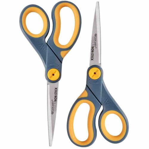 Scissors, Titanium Bonded, 8" Length, Straight, Gray/Yellow 2/PK