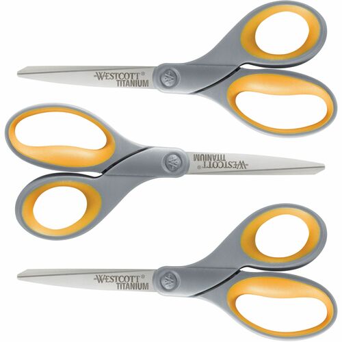 Scissors, Titanium, Straight, 8", Gray/Yellow 3/PK