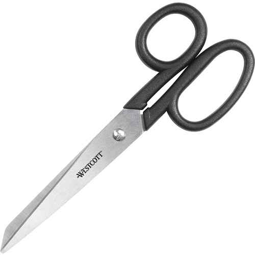Scissors, 7" Straight, Stainless Steel, Black Handle
