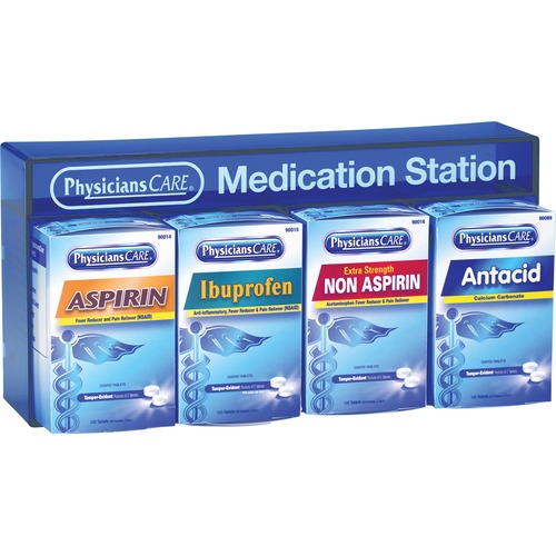 Medication Station, With Meds, 9-1/2" W x 16-3/5" L x 7-1/4" H, Blue