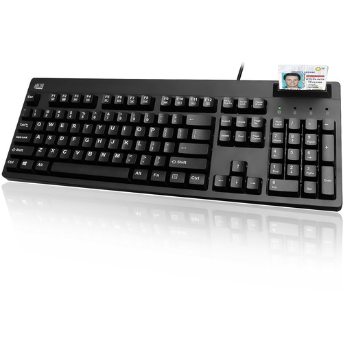 Keyboard, Smart Card, Antimicrobial, 104 Keys, Wired, 17.7"x6.5"x1", Black