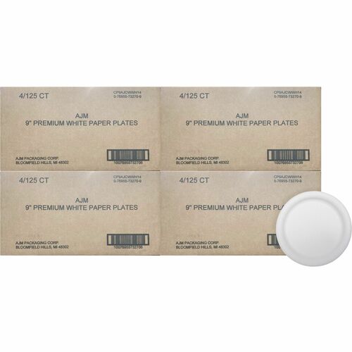 125 Plates, Coated Paper, Round, 9" Dia, White 4/CT
