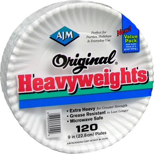 Plates, Heavyweight Paper, 9", White 120/PK