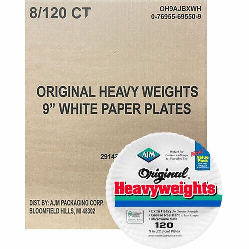 120 Plates, Heavyweight Paper, 9", White 8/CT
