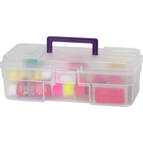 Supply Box, 6" x 12" x 4", Plastic, Clear/Purple