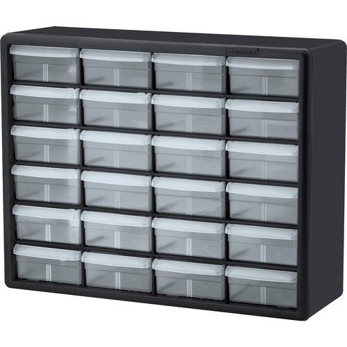 Storage Cabinet, Plastic, 24-Drawer, 6-3/8" x 20" x 16", Black/Clear