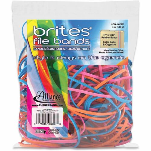 Elastic Bands, For Files, Nonlatex, 7" x 1/8", Assorted 50/PK