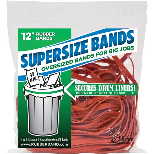 Rubber Bands, Heavy-Duty, For 33" Gal Cans, Large, 12 Inch, Red 18/PK