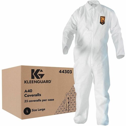 Coveralls, Zipper Front, For Liquid/Particle Protection, Large, White 25/CT