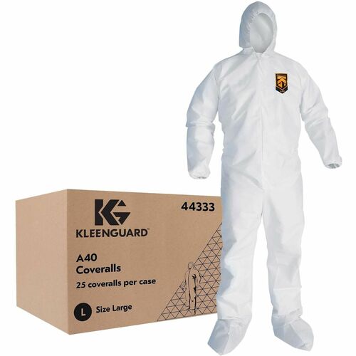 Coveralls, Zipper Front, Elastic Ankles/Wrists/Boots, Large, White 25/CT