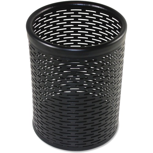 Pencil Cup, Punched, Heavy Duty, With Feet, 3-1/2" x 4-1/2", Steel, Black
