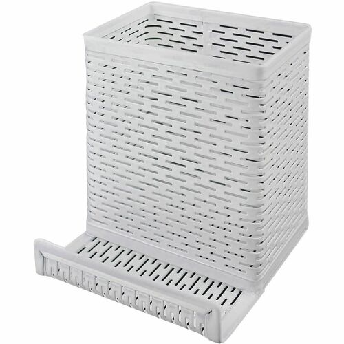 Pencil Cup, Punched, Heavy Duty, With Cell Stand, 4"x3.5"x3.5", Steel, White