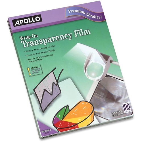 Write On Transparency Film, 8-1/2" x 11", Clear 100/BX