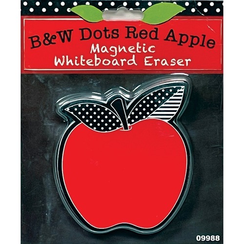 Eraser, For Whiteboard, Magnetic, Red Apple With Leaves, 3-3/4", MI