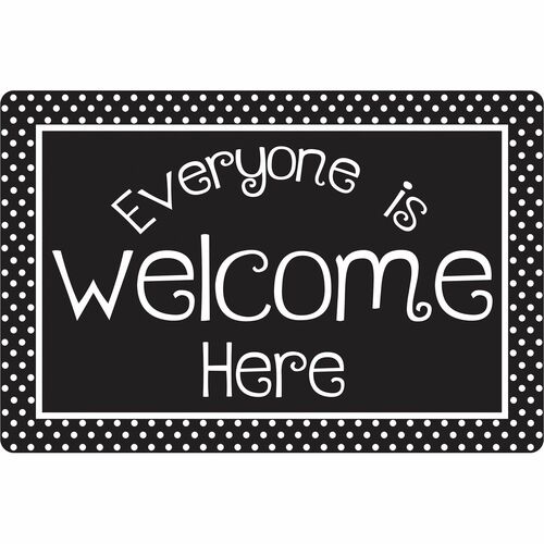 Mat, Everyone Is Welcome Here, Black/White Dots, 23-1/2" x 15-1/2", MI