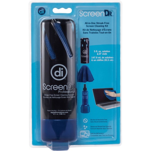 Screen Cleaner With Cloth, Streak-Free, 5 oz, Black/Blue