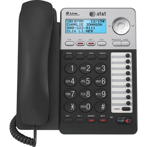 2-Line Speaker Phone with Caller ID, Corded, Black/Silver