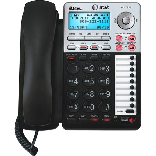 2-Line Speakerphone, With Answering System, Black/Silver