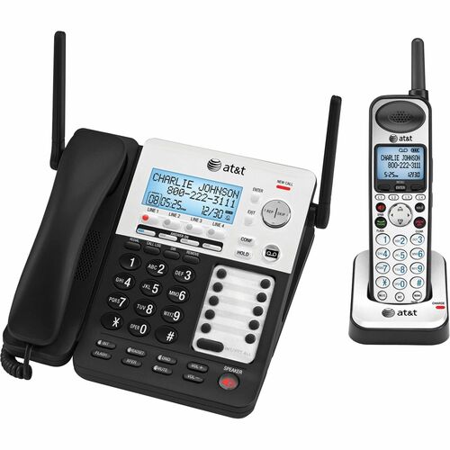 Phone System, Expandable, 4-Line, DECT 6.0, Caller ID, Black/Silver