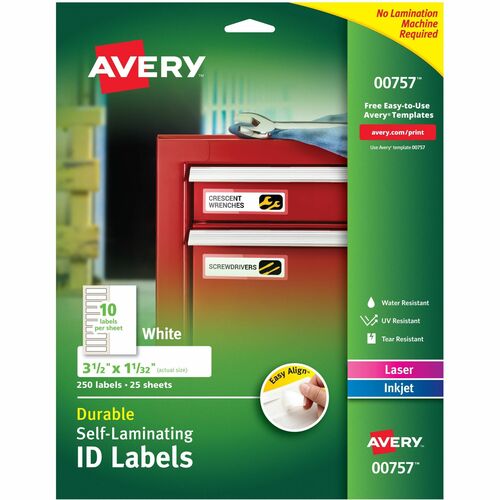 ID Labels, Self-Laminating, 10 Up, 1-1/32"x3-1/2", White 25/PK