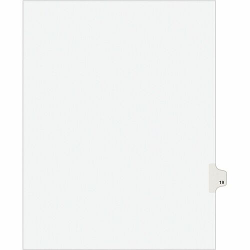 Index Divider, "19", Side Tab, 8-1/2"x11", White 25/PK