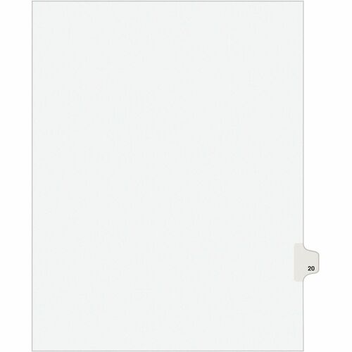 Index Divider, "20", Side Tab, 8-1/2"x11", White 25/PK