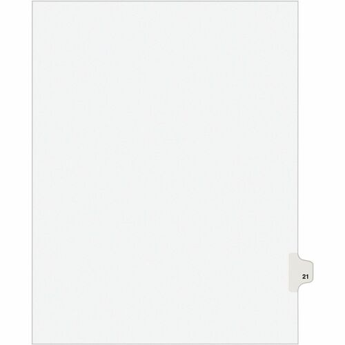 Index Divider, "21", Side Tab, 8-1/2" x 11", White 25/PK