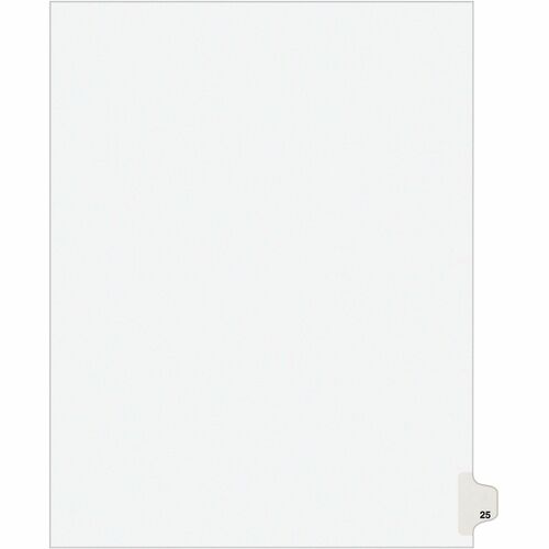 Index Divider, "25", Side Tab, 8-1/2"x11", White 25/PK