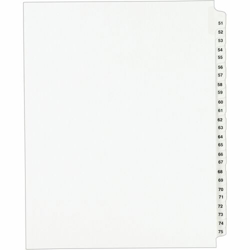Index Dividers, Exhibit 51-75, Side Tab, White 25/ST