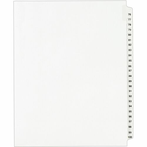 Index Dividers, Exhibit 76-100, Side Tab, White 25/ST