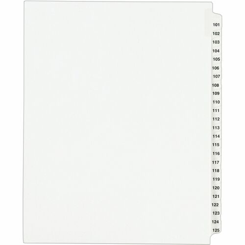 Index Dividers, Side Tab, 101-125, 8-1/2" x 11", White 25/ST