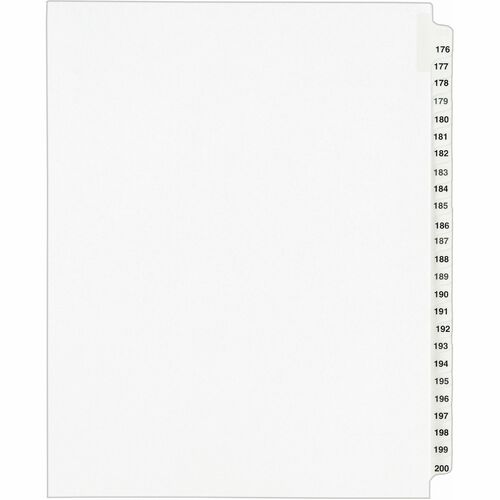 Index Dividers, Side Tab, 176-200, 8-1/2" x 11", White 25/ST