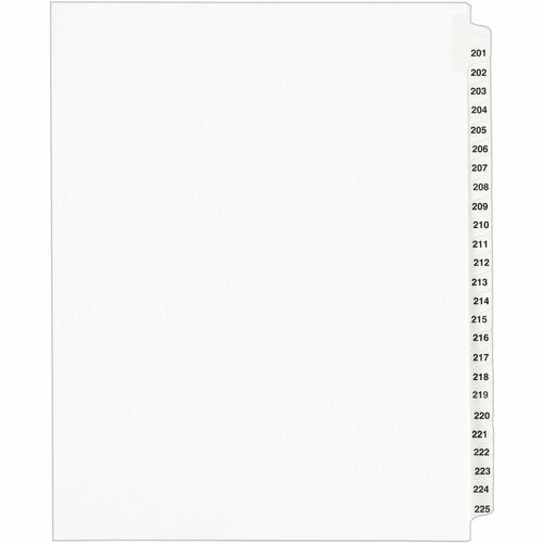 Index Dividers, Side Tab, 201-225, 8-1/2" x 11", White 25/ST