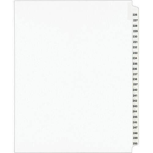 Index Dividers, Side Tab, 226-250, 8-1/2" x 11", White 25/ST