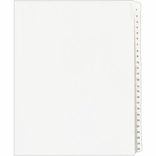 Index Dividers, Collated, 1-25, Side Tab, 8-1/2" x 11", White 25/ST
