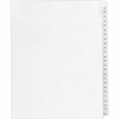 Index Dividers, Collated, 51-75, Side Tab, 8-1/2" x 11", White 25/ST